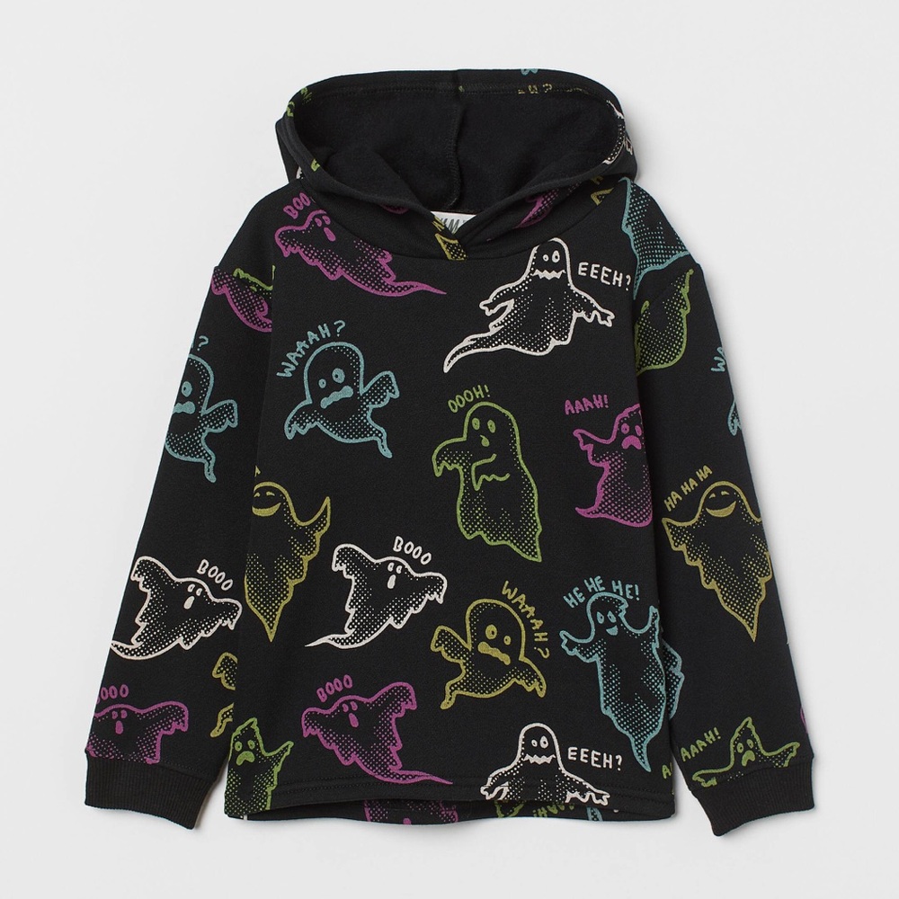 H&M Little Kids Toddler Boys Girls 2T 1.5-2Y Halloween Ghost Hoodie Black Unisex